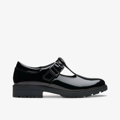Loxham Bar Youth Black Patent | Clarks discount - Kids