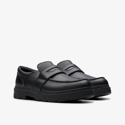 Lorcam Craft Youth Black Leather | Clarks on Sale - Kids