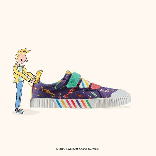 Roald Dahl Charlie & the Chocolate Factory Foxing Mix Kid Purple Canvas | Clarks Sale - Kids