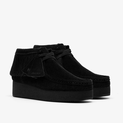 Wallabee Wedge Fringe Black Suede | Clarks on Sale - Women