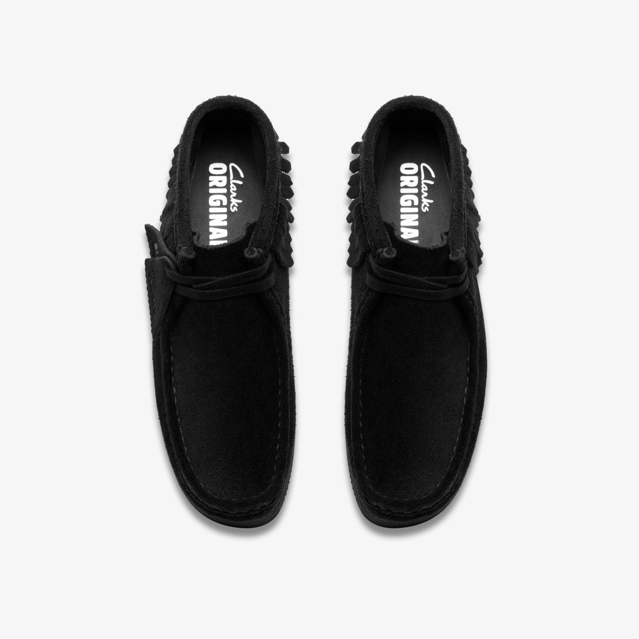 Wallabee Wedge Fringe Black Suede | Clarks on Sale - Women