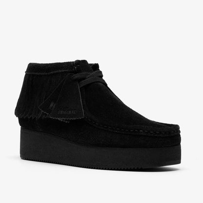 Wallabee Wedge Fringe Black Suede | Clarks on Sale - Women