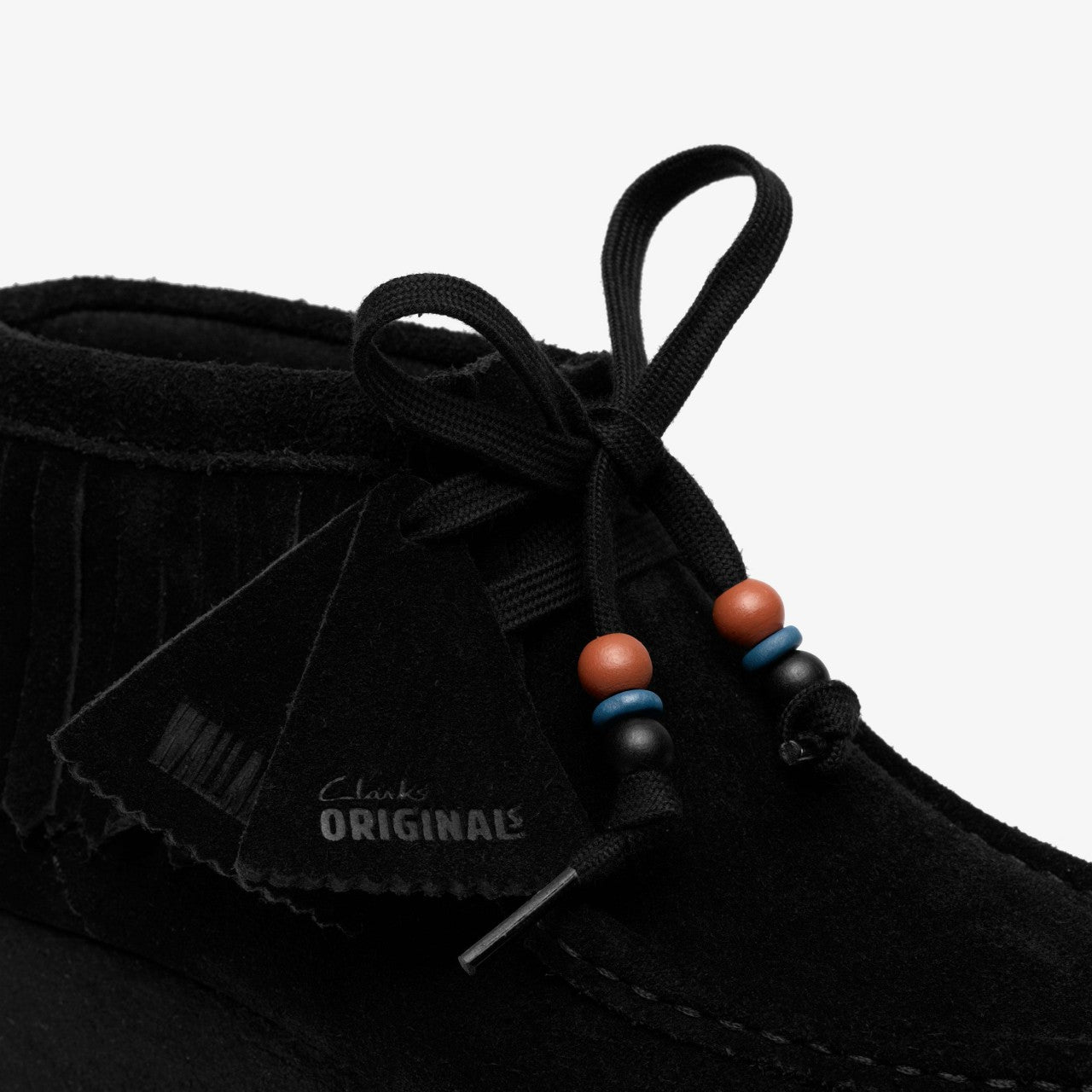 Wallabee Wedge Fringe Black Suede | Clarks on Sale - Women