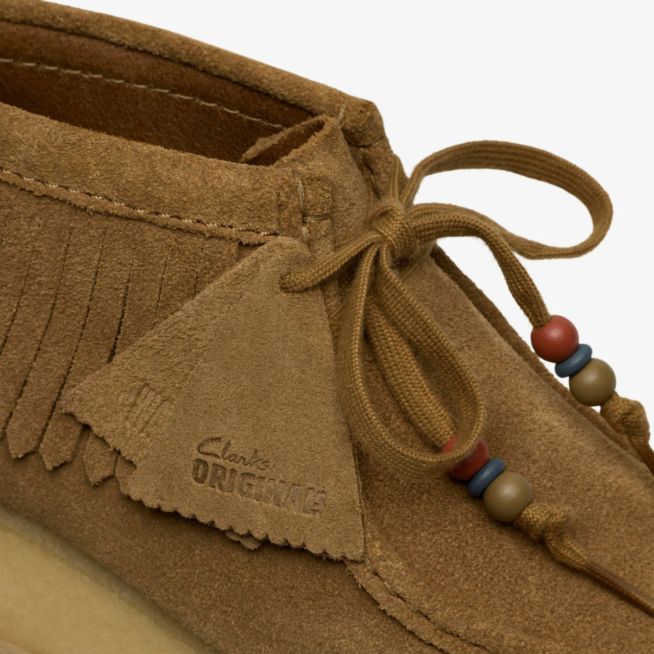 Wallabee Wedge Fringe Light Tan Suede | Clarks for sale - Women