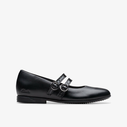 Finja Bar Older Black Leather | Clarks on Sale - Kids