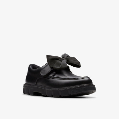 Lorcam Bow Kid Black Leather | Clarks for sale - Kids